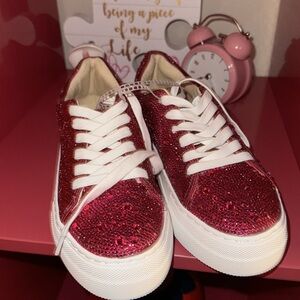 Sidny Rhinestone Embellished Platform Lace-Up Sneakers Pink